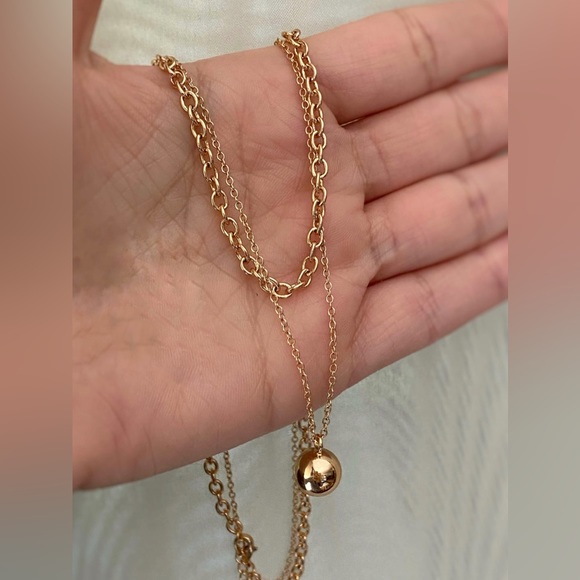 Chain Necklace 18k Gold Plated Dual Chain One Thick One Ball Chain - Picture 5 of 11